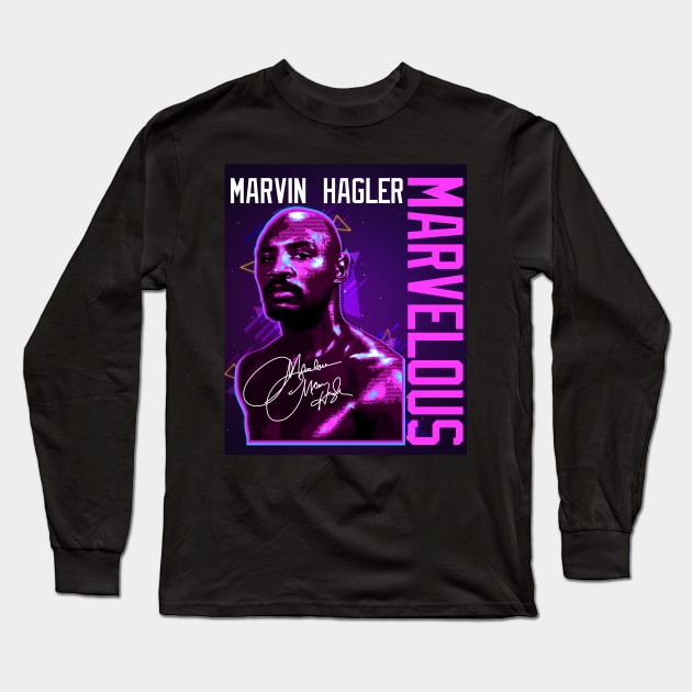 Marvelous Marvin Hagler Boxing Legend Signature Vintage Retro 80s 90s Bootleg Rap Style Long Sleeve T-Shirt by CarDE